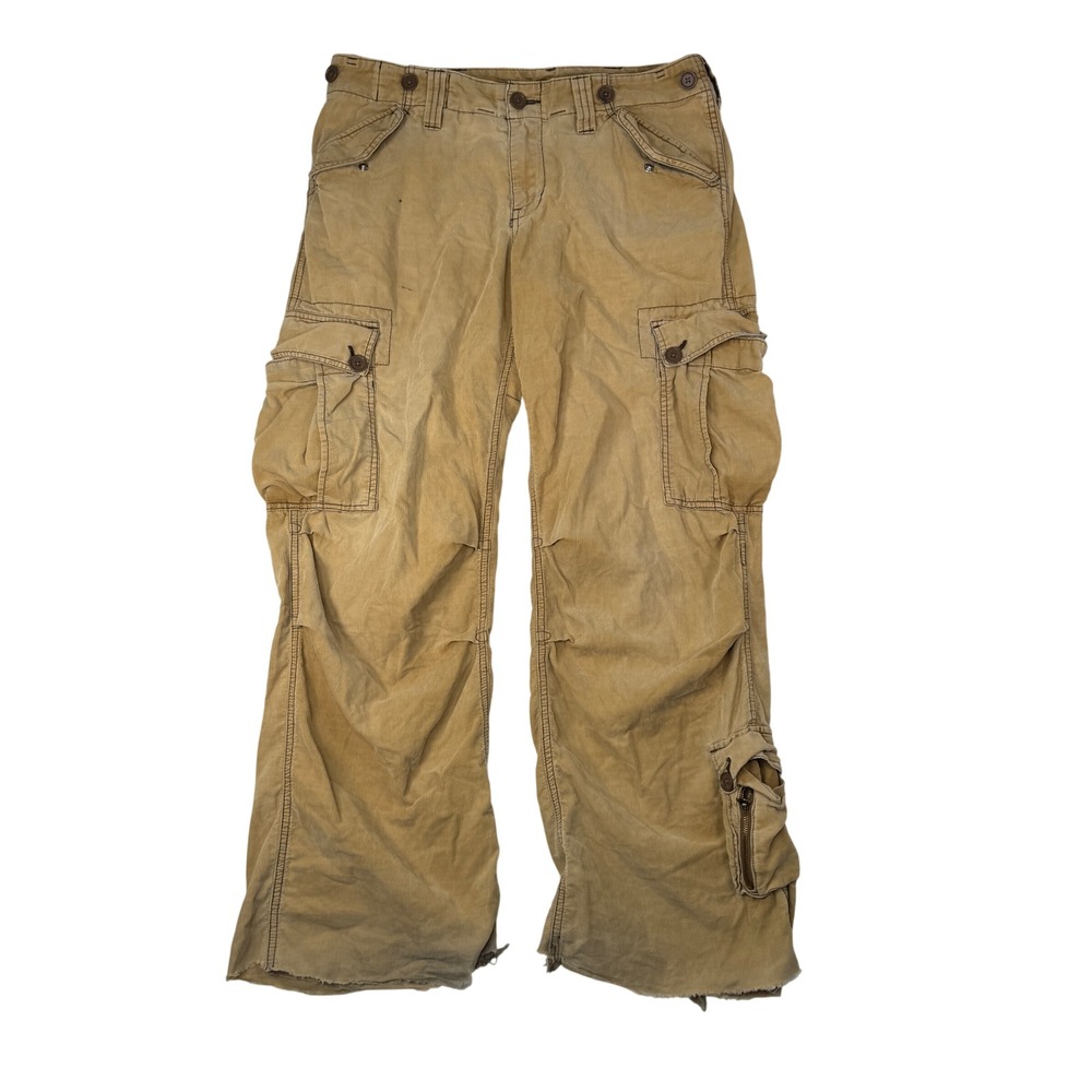 Vtg Y2K Abercrombie & Fitch Corduroy Cargo Paratrooper Pants Womens M Tan